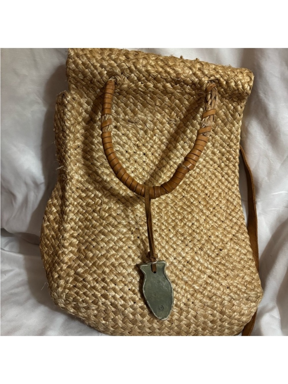 Esprit Natural Straw Crossbody Bag with Tan Leather Trim - Picture 4 of 6